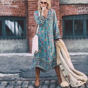 Blue Floral Midi Dress With Tassels